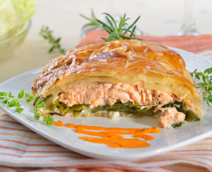 Koulibiac de saumon et épinards au Comté