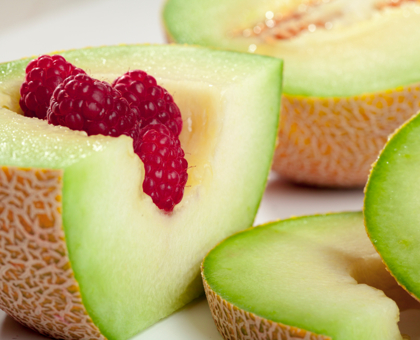 Carpaccio de melon aux framboises
