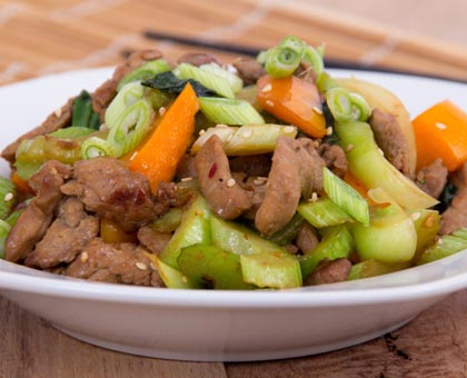 Wok de veau aux légumes printaniers