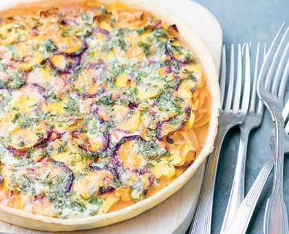 Tarte aux carottes, citron confit et coriandre