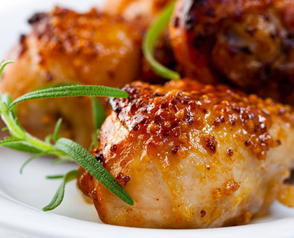 Poulet à la moutarde à l'ancienne et purée de patates douces