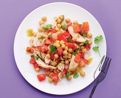 Salade de pois chiches au porc et au cumin