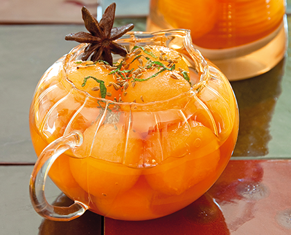 Verrines de melon, sirop léger à l'anis