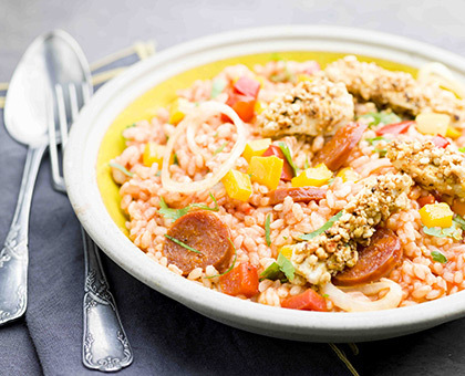 Riz façon Jambalaya au poulet-cacahuètes