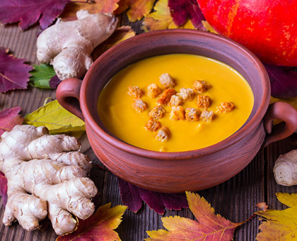 Soupe de potiron, patate douce et gingembre