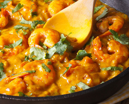 Gambas exotiques au curcuma