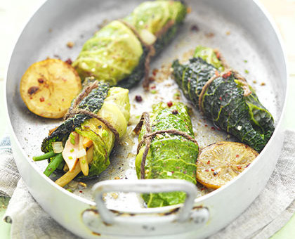 Jardinière en feuilles de chou braisé