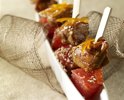 Bouchées de veau au caramel de pamplemousse