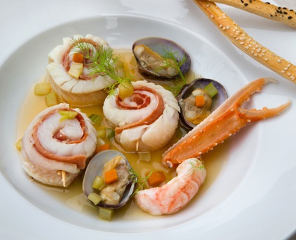 Médaillon de Merlan au bouillon de crustacés