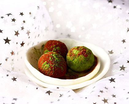 Truffes chocolat noir, orange douce & pistache