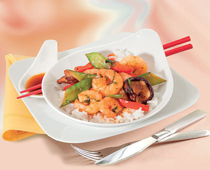 Wok épicé de crevettes et légumes