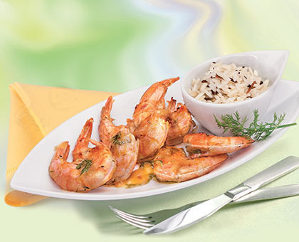 Queues de crevettes géantes de Patagonie marinées au miel et à la moutarde
