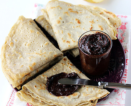 Crêpes épeautre et sarrasin, pâte à tartiner chocolatée