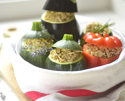 Légumes farcis au tofu mariné à la lavande