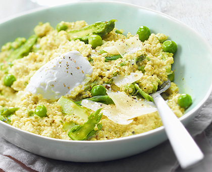 Risotto de quinoa aux asperges, petits pois et Chavroux