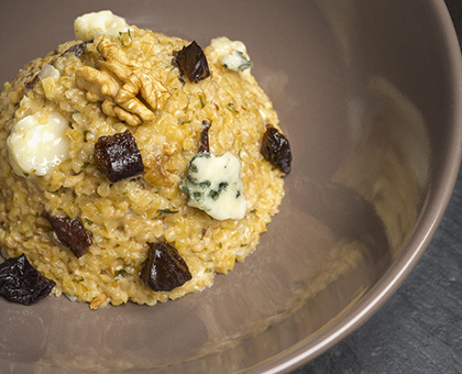 Risotto de boulgour au gorgonzola et pruneau d’Agen