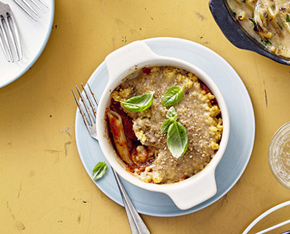Gratin de penne de Kamut®, sauce tomate au seitan