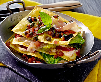 Lasagne de chou à la ricotta et jambon de pays