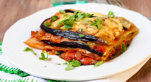 Lasagnes d’aubergine au jambon de pays