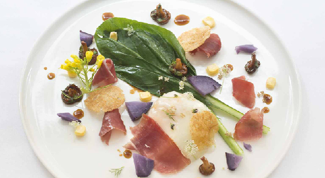 Jambon ConsorcioSerrano sur œuf fermier aux girolles rôties