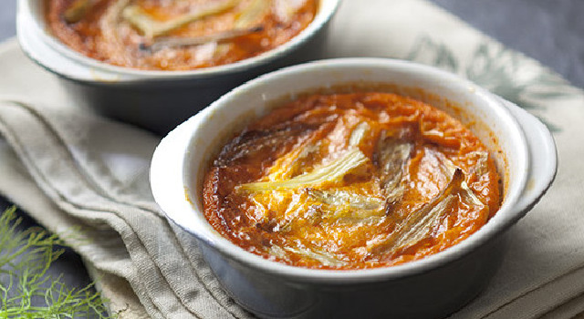 Crème brûlée tomate, poivron et fenouil