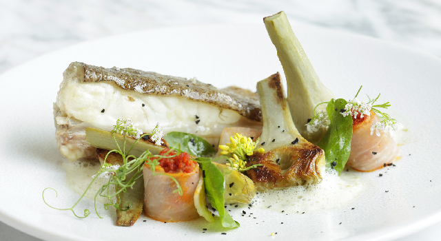 Pavé de turbot, artichauts barigoule et soubressade