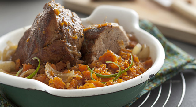 Mignon de porc rôti et compotée de carottes au citron vert