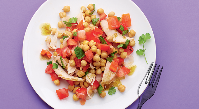 Salade de pois chiches au porc et au cumin
