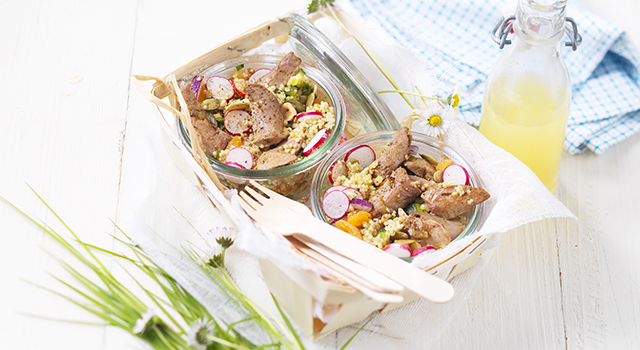 Salade de quinoa et aiguillettes de canard Montfort
