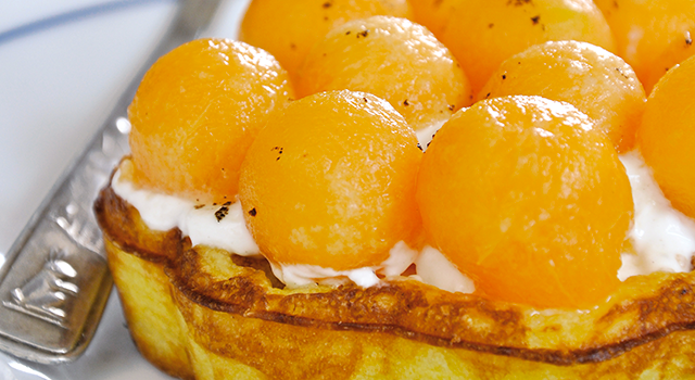 Gaufres au melon, crème légère au citron