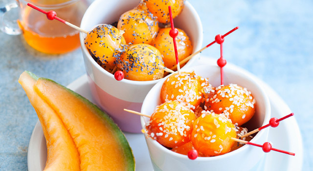 Billes de melon de nos régions caramélisées