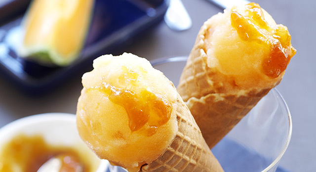 Sorbet Melon gingembre confit et son caramel de melon