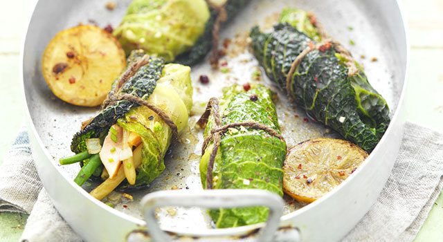 Jardinière en feuilles de chou braisé