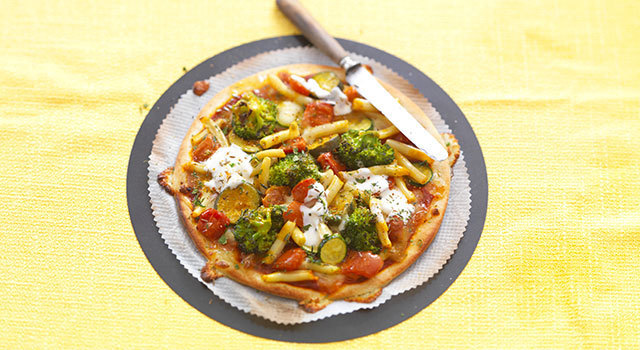 Pizza de légumes sauce carotte au cumin