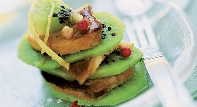 Mille-feuilles de Kiwi et foie gras poêlé