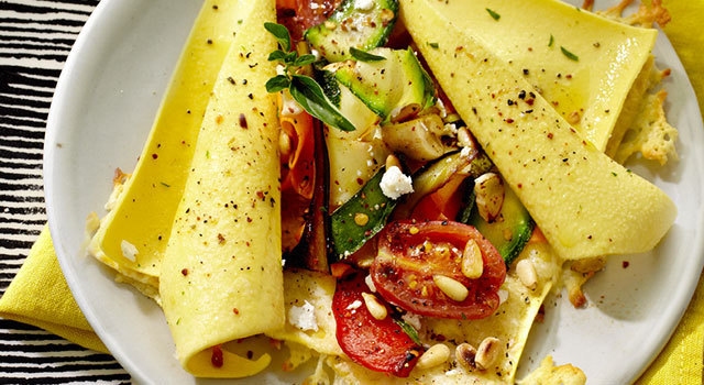 Raviole ouverte de légumes confits au Comté
