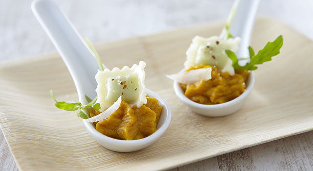 Ravioles du Dauphiné en cuillère au potiron et miel