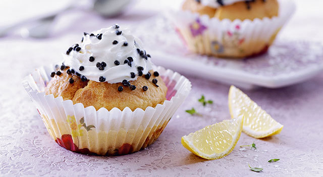 Cupcakes salés, crème citronnée et caviar