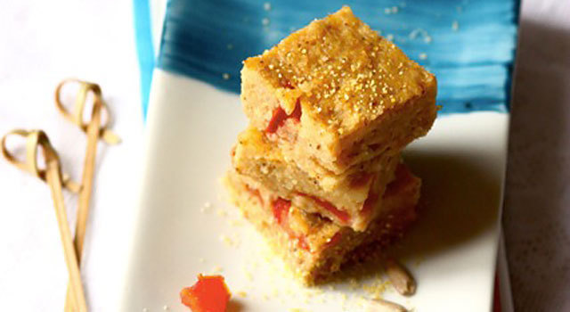 Dés de Polenta aux rillettes de sardine, tomate & graines de tournesol