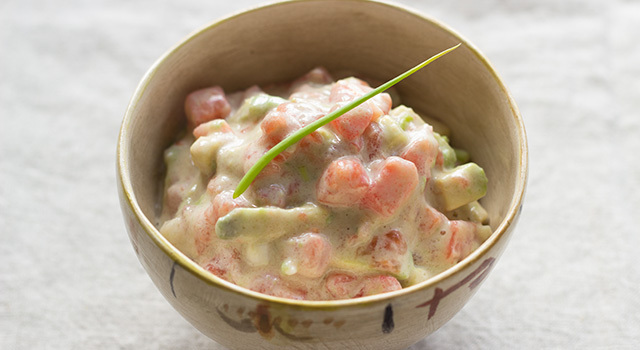 Tartare d’avocat & tomates au sésame et miso blanc (shiromiso)