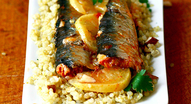 Salade de quinoa aux sardines au piment d’Espelette bio & citron confit