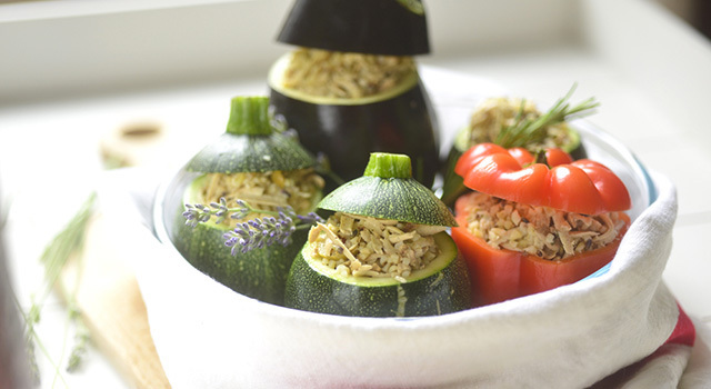 Légumes farcis au tofu mariné à la lavande