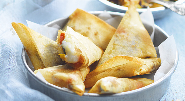 Samossas aux légumes grillés, épices douces et bûche de chèvre
