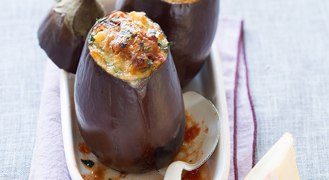 Aubergines farcies au reblochon et à l’agneau