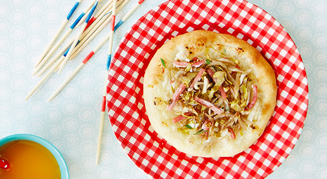 Pizza endives, jambon, ricotta